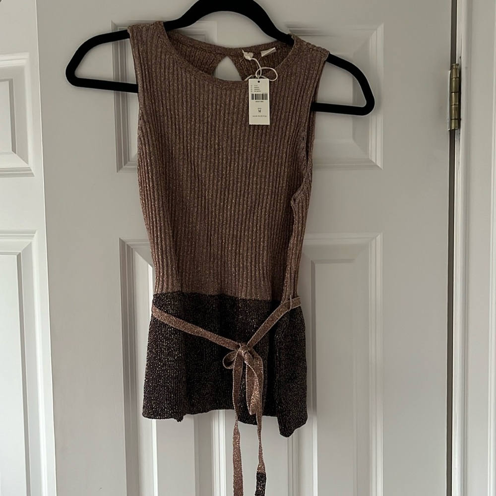 Anthropologie Moth Medium sparkly sweater tank top - dusty rose and black/maroon